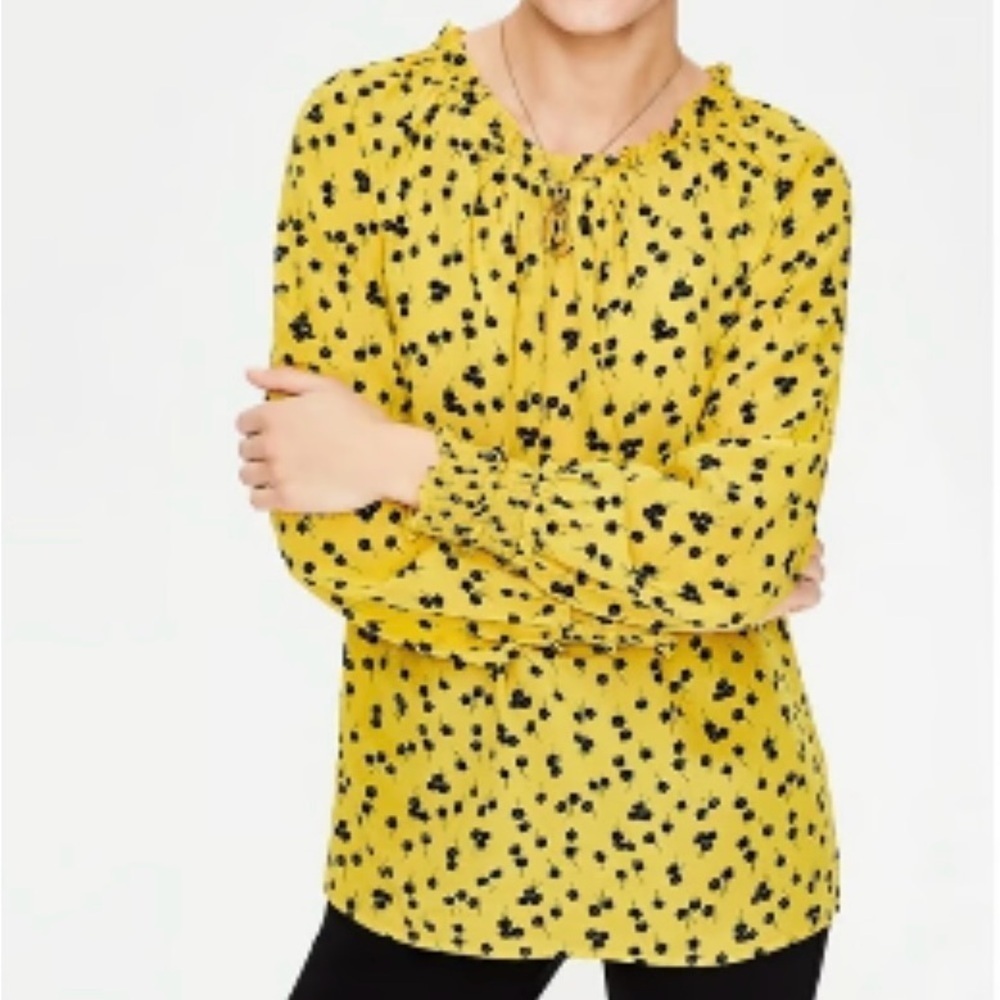 Boden Silk Floral Ruffle Long Sleeve Blouse Size 2